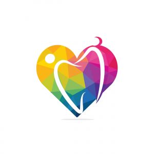 Family love dental medical clinic logo design. Abstract human, tooth and heart vector logo design.	