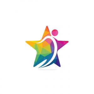 Human star creative logo design. Star people abstract vector emblem for education, social community and fitness.	