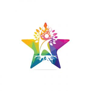 Human Tree And Roots Star Shape Logo Design. Human Tree Symbol Icon Logo Design	