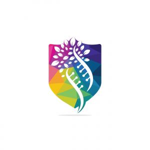 Dna tree vector logo design. DNA genetic icon. DNA with green leaves vector logo design.	