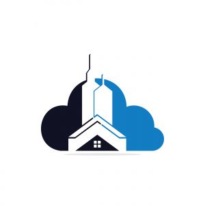 Cloud Real estate vector logo design. Building and cloud logo design. Building Estate Logo with Skyscrapers.	
