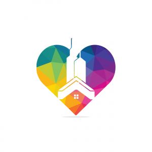 Real estate love vector logo design. Building and heart logo design. Building Estate Logo with Skyscrapers.	