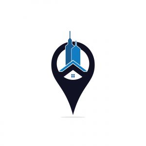 Real estate locator vector logo design. Real estate Pin map symbol vector design. Real estate pinpoint symbol.	