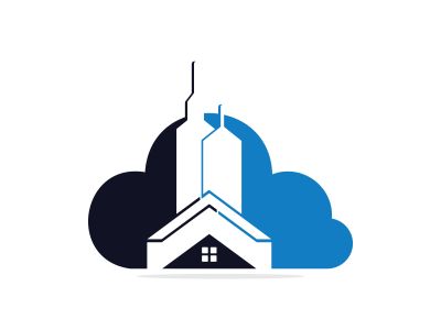 Cloud Real estate vector logo design. Building and cloud logo design. Building Estate Logo with Skyscrapers.	