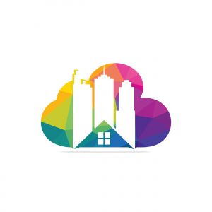 Cloud Real estate vector logo design. Building and cloud logo design. Building Estate Logo with Skyscrapers.