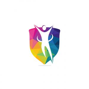 Winner human or Happy Human vector logo design. Champion, goal celebration abstract business logo idea. Hand up man, happy person, win icon.