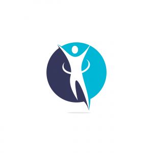 Winner human or Happy Human vector logo design. Champion, goal celebration abstract business logo idea. Hand up man, happy person, win icon.