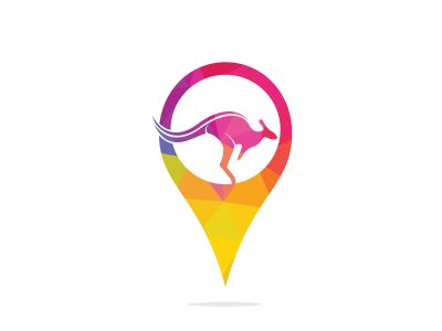 Kangaroo vector logo with gps pointer design. Kangaroo and GPS vector logo design template.	