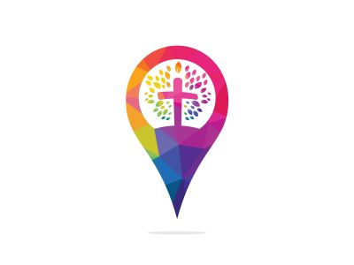 Church and map pointer logo design. Church and gps locator symbol or icon.	