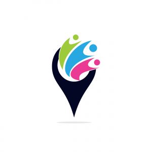 People and map pointer logo design. People and gps locator symbol or icon. Unique human and pin logotype design template.	