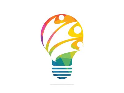 People in light bulb vector design. Corporate business and industrial creative logotype symbol.Brainstorming and teamwork concept.	
