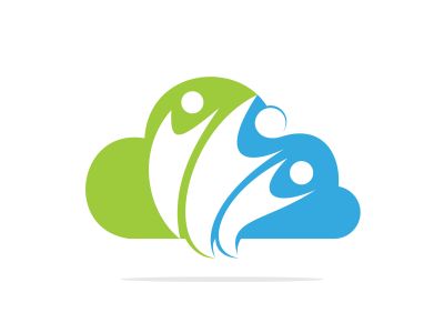 Community cloud abstract logo. Happy People logo. Teamwork symbol. Social logo. Partnership people icon.	