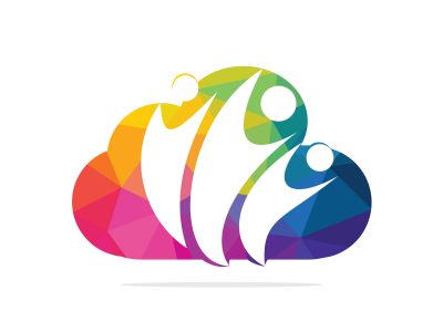 Community cloud abstract logo. Happy People logo. Teamwork symbol. Social logo. Partnership people icon.	