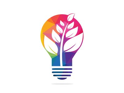 Bulb lamp and leaves logo design. Nature idea innovation symbol.	