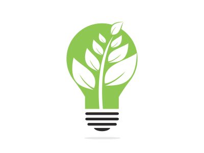 Bulb lamp and leaves logo design. Nature idea innovation symbol.	