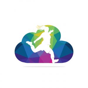 Women football club vector logo design. Women football player and cloud icon vector design.	