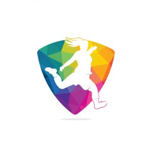 Women football club vector logo design. Women football sports business logo concept.	
