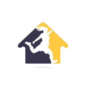 Women football club vector logo design. Women football player and home icon vector design.	