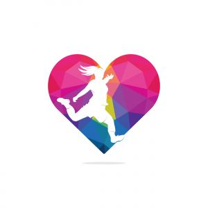 Women football club vector logo design. Women football player and heart icon vector design.	