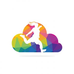 Women football club vector logo design. Women football player and cloud icon vector design.	