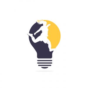 Women football club vector logo design. Women football player and light bulb icon vector design.	