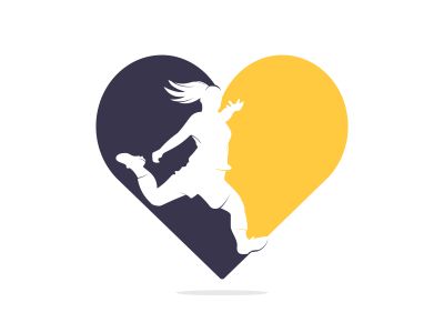 Women football club vector logo design. Women football player and heart icon vector design.	