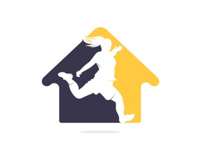 Women football club vector logo design. Women football player and home icon vector design.	