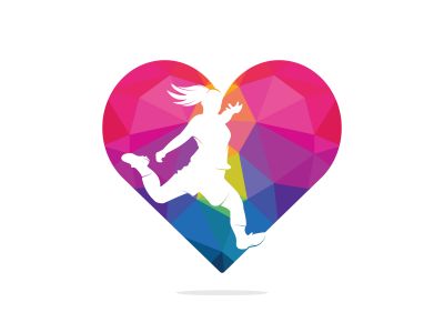 Women football club vector logo design. Women football player and heart icon vector design.	