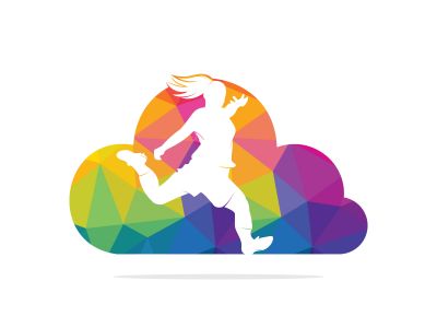 Women football club vector logo design. Women football player and cloud icon vector design.	