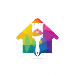 Home restoration vector logo design. Property maintenance and house renovation icon vector. Home paint brush icon.	