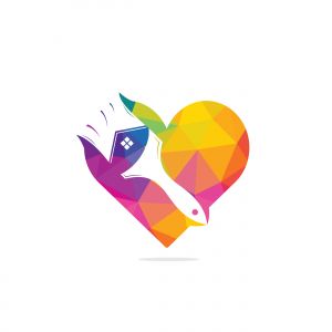 Home restoration vector logo design. Property maintenance and house renovation icon vector. Home paint brush and heart icon.	