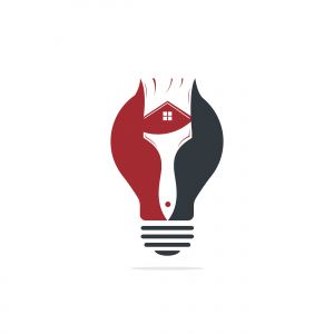 Home restoration vector logo design. Property maintenance and house renovation icon vector. Home paint brush and bulb icon.	