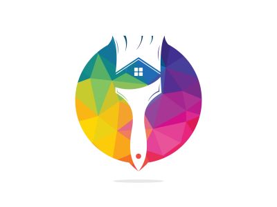 Home restoration vector logo design. Property maintenance and house renovation icon vector. Home paint brush icon.	