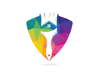 Home restoration vector logo design. Property maintenance and house renovation icon vector. Home paint brush icon.	