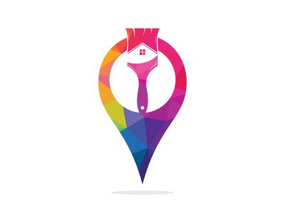 Home restoration vector logo design. Property maintenance and house renovation icon vector. Home paint brush and gps icon.	