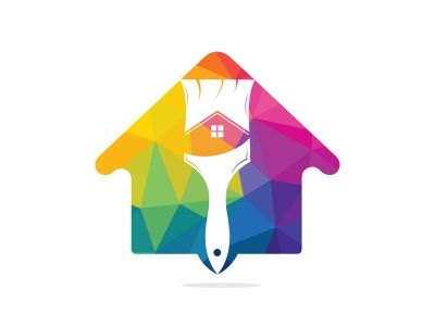 Home restoration vector logo design. Property maintenance and house renovation icon vector. Home paint brush icon.	