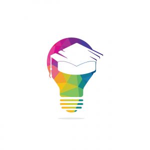 Light bulb and graduation cap logo. Creative Lamp Idea Genius Logo Design Symbol.	