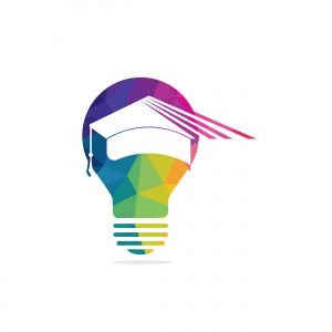 Light bulb and graduation cap logo. Creative Lamp Idea Genius Logo Design Symbol.	