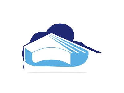 Online education logo idea. Graduation cap and cloud icon design. E-learning concept template.	