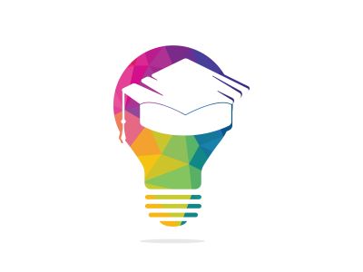 Light bulb and graduation cap logo. Creative Lamp Idea Genius Logo Design Symbol.	