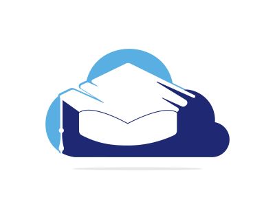 Online education logo idea. Graduation cap and cloud icon design. E-learning concept template.	