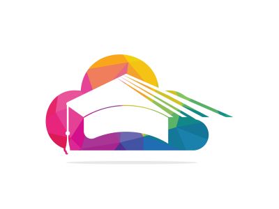 Online education logo idea. Graduation cap and cloud icon design. E-learning concept template.	