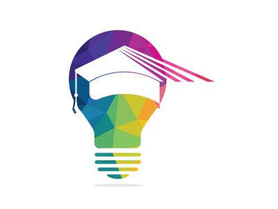 Light bulb and graduation cap logo. Creative Lamp Idea Genius Logo Design Symbol.	