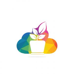 Cloud and Flower Pot Logo Design. Growth vector logo design template.	