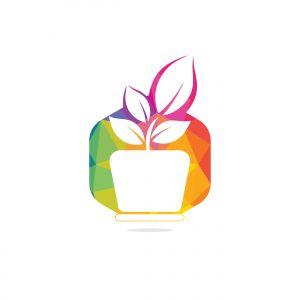 Flower pot and plant logo. Growth vector logo.	