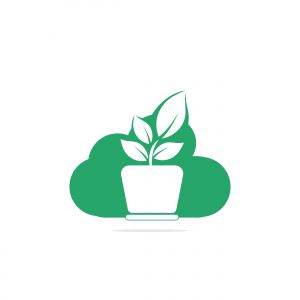 Cloud and Flower Pot Logo Design. Growth vector logo design template.	