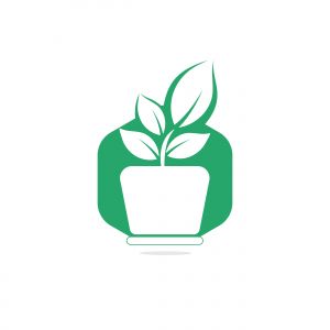 Flower pot and plant logo. Growth vector logo.	