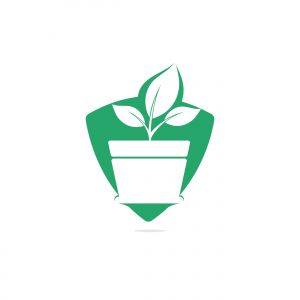 Flower pot and plant logo. Growth vector logo.	