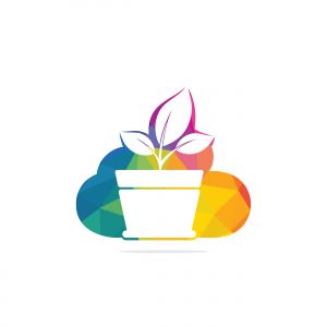 Cloud and Flower Pot Logo Design. Growth vector logo design template.	