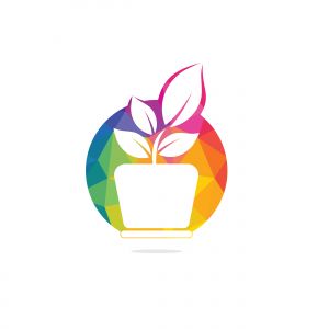 Flower pot and plant logo. Growth vector logo.	